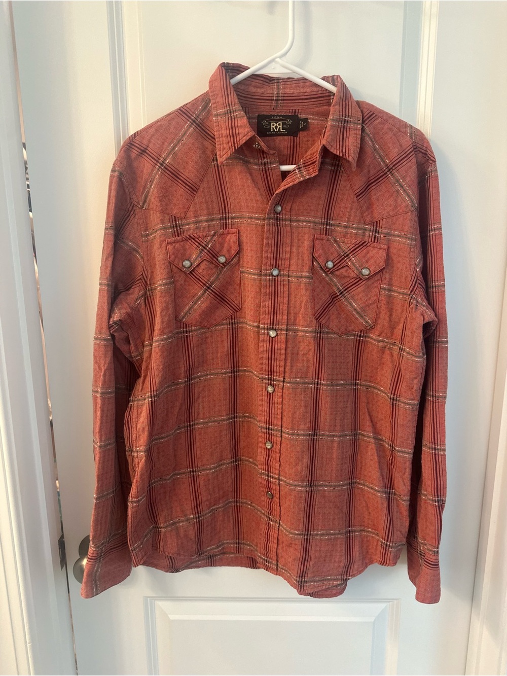 Ralph Lauren Double RL Men's Rust Plaid Western Button-Down Shirt